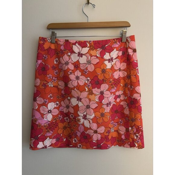 Talbots Size 8 Colorful Floral Pink Print Stretch Cotton Pencil Skirt Tropical - Picture 1 of 8